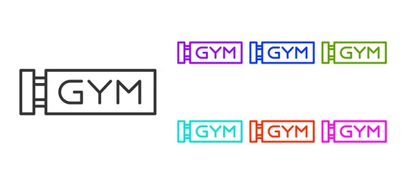 Zwarte Lijn Locatie Sportschool Icoon Geïsoleerd Witte Achtergrond Stel Pictogrammen — Stockvector