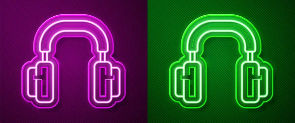 Leuchtende Neon Line Kopfhörer Symbol Isoliert Auf Lila Und Grünen — Stockvektor