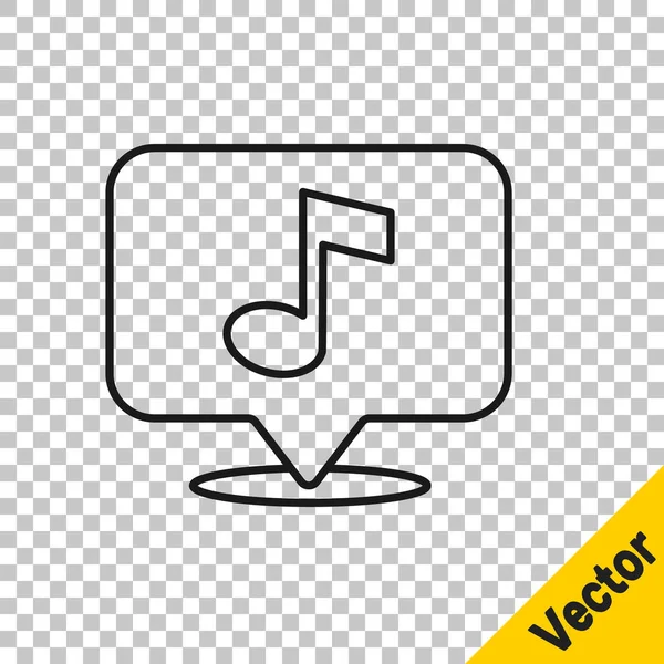 ブラックライン透明な背景に隔離された音声バブルアイコン内の音楽ノート 音楽とサウンドコンセプト ベクトル — ストックベクタ