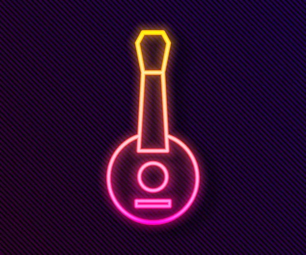 Gloeiende Neon Lijn Banjo Icoon Geïsoleerd Zwarte Achtergrond Muziekinstrument Vector — Stockvector