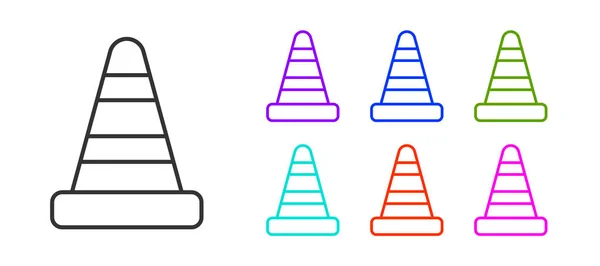 Schwarze Linie Verkehrskegel Symbol Isoliert Auf Weißem Hintergrund Setzen Sie — Stockvektor