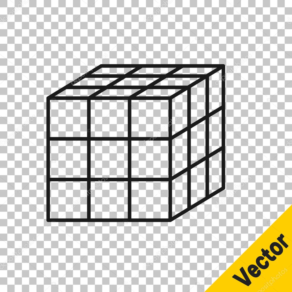 Black line Rubik cube icon isolated on transparent background. Mechanical puzzle toy. Rubik's cube 3d combination puzzle.  Vector.