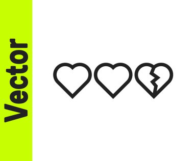 Siyah çizgi, beyaz arka planda izole edilmiş oyun ikonu için kalpler. Vektör.