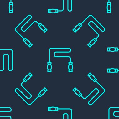 Yeşil çizgi atlama ipi simgesi mavi arkaplanda izole edilmiş kusursuz desen. İp atlıyorum. Spor malzemeleri. Vektör.