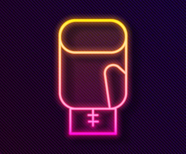 Parlayan neon hattı boks eldiveni simgesi siyah arkaplanda izole edildi. Vektör.