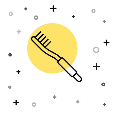 Beyaz arkaplanda siyah çizgi diş fırçası simgesi izole edildi. Rastgele dinamik şekiller. Vektör.