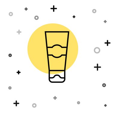 Beyaz zemin üzerinde izole edilmiş siyah çizgi tüp diş macunu simgesi. Rastgele dinamik şekiller. Vektör.