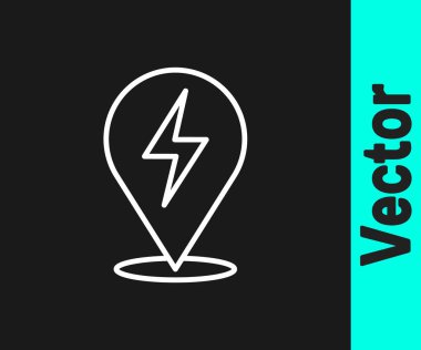 Beyaz çizgi Şimşek simgesi siyah arkaplanda izole edildi. Flaş ikonu. Flaş ikonunu yükle. Gök gürültüsü. Yıldırım çarpması. Vektör.