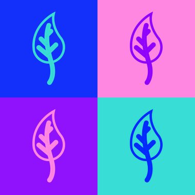Pop sanat çizgisi Yaprak simgesi renk arkaplanında izole edildi. İşaret bırakıyor. Taze doğal ürün sembolü. Vektör.