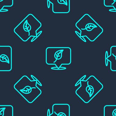 Yaprak simgesine sahip yeşil çizgi konumu mavi arka planda izole edilmiş pürüzsüz desen. Çevre enerjisi kavramı. Alternatif enerji kavramı. Vektör.