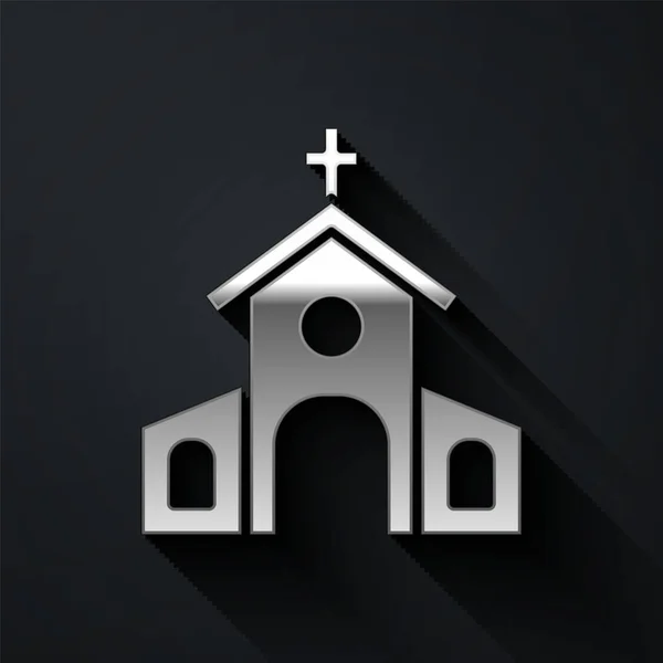 Silver Church Building Icon Isolated Black Background Christian Church Religion — Stock Vector