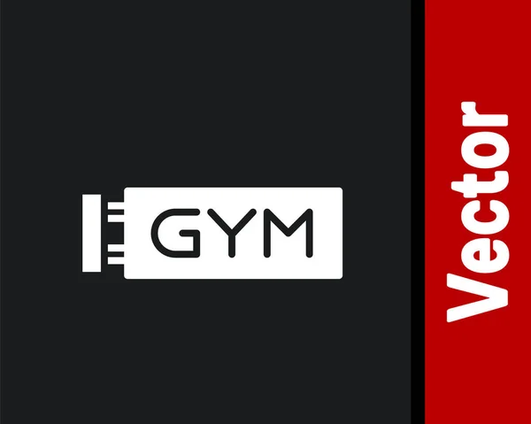 White Location Gym Icon Isolated Black Background Vector — Stock Vector