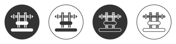 黑色长椅 带有白色背景上孤立的倒刺图标 健身房设备 健身理念 圆形按钮 — 图库矢量图片