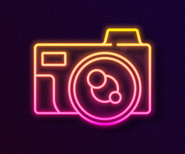 Glowing Neon Line Photo Camera Icon Isolated Black Background Foto — Stock Vector