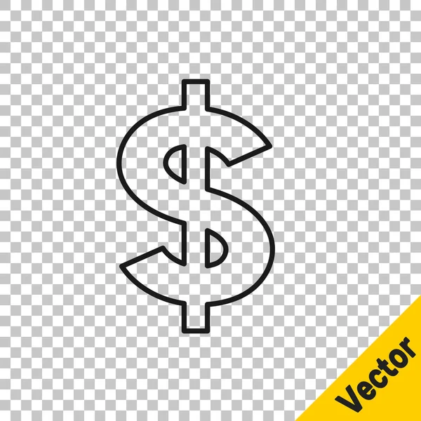 Icono Símbolo Línea Negra Dollar Aislado Sobre Fondo Transparente Dinero — Vector de stock