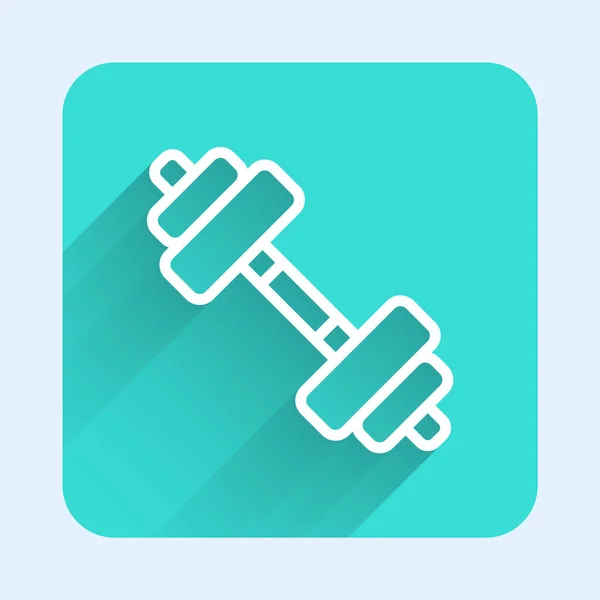 White Line Dumbbell Icon Isolated Long Shadow Muscle Lifting Icon — Stock Vector