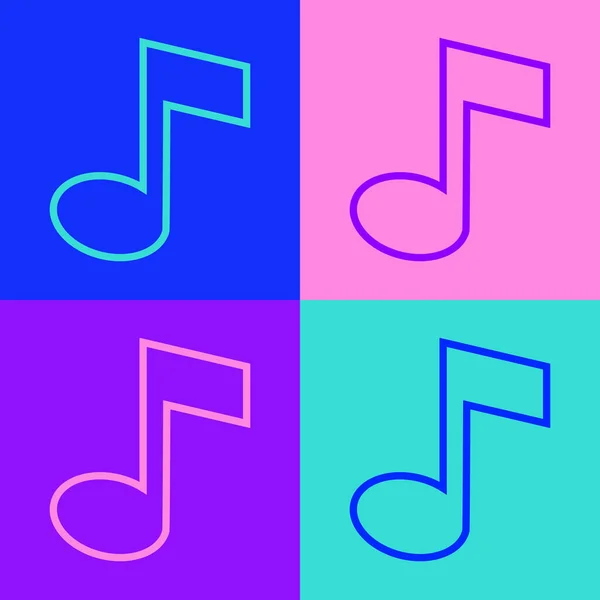 Pop Art Linie Musiknote Tonsymbol Isoliert Auf Farbigem Hintergrund Vektor — Stockvektor