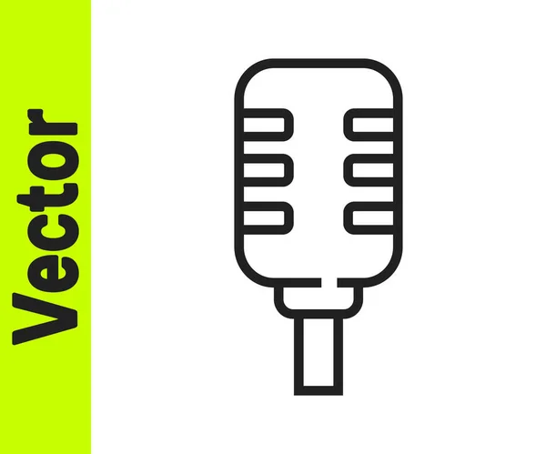 Siyah Çizgi Mikrofon Simgesi Beyaz Arkaplanda Izole Edildi Radyodaki Mikrofondan — Stok Vektör