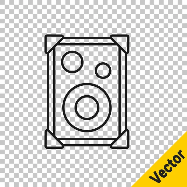 Black Line Stereo Speaker Icon Isolated Transparent Background Sound System — Stock Vector