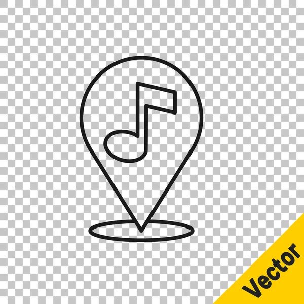 Schwarze Linie Standort Musiknote Symbol Isoliert Auf Transparentem Hintergrund Musik — Stockvektor