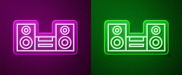 Línea Neón Brillante Estéreo Casero Con Icono Dos Altavoces Aislado — Vector de stock