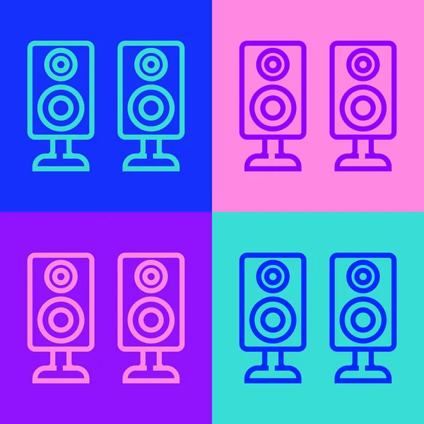 Pop Art Line Ikona Reproduktoru Stereo Izolované Barevném Pozadí Reproduktory — Stockový vektor