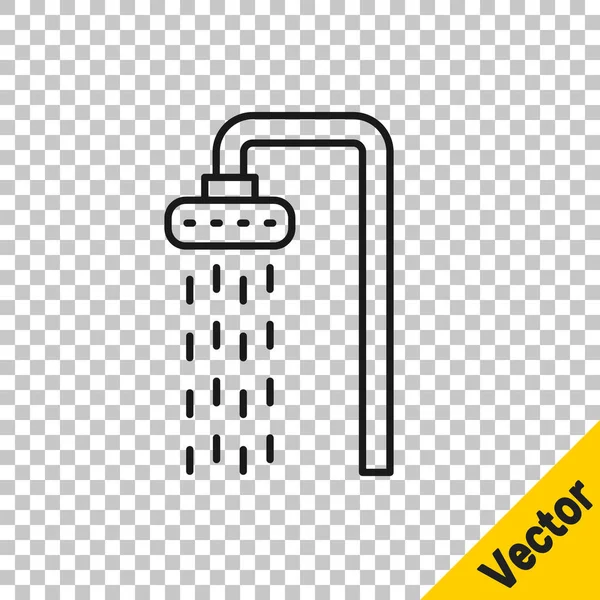 Schwarze Linie Duschkopf Mit Wassertropfen Fließen Symbol Isoliert Auf Transparentem — Stockvektor