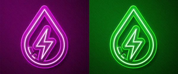 Glowing Neon Line Water Energy Icon Isolated Purple Green Background — Stock Vector