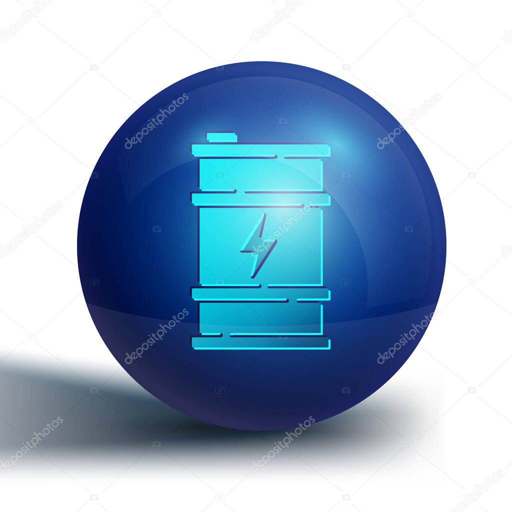 Blue Bio fuel barrel icon isolated on white background. Eco bio and canister. Green environment and recycle. Blue circle button. Vector.