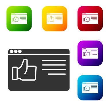 Siyah Tarayıcı pencere simgesi beyaz arkaplanda izole edildi. Renkli kare düğmelerle simgeleri ayarla. Vektör.