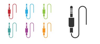 Siyah Ses Jack simgesi beyaz arkaplanda izole edildi. Bağlantı ses ekipmanları için ses kablosu. Fiş kablosu. Müzik aleti. Simgeleri renklendirin. Vektör.