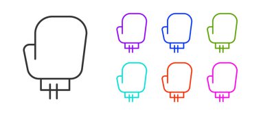 Siyah çizgi boks eldiveni simgesi beyaz arkaplanda izole edildi. Simgeleri renklendirin. Vektör İllüstrasyonu.