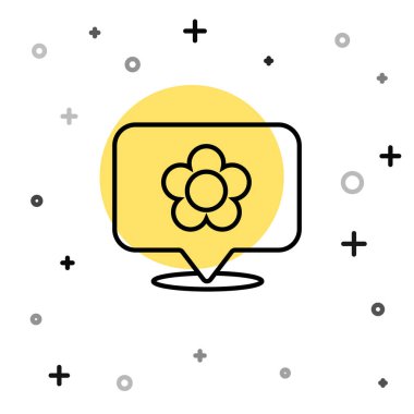 Beyaz zemin üzerinde çiçek simgesi olan siyah çizgi konumu. Rastgele dinamik şekiller. Vektör İllüstrasyonu.