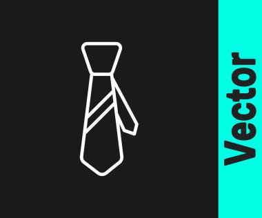 Beyaz çizgi kravat simgesi siyah arkaplanda izole edildi. Boyunbağı ve boyun bezi sembolü. Vektör İllüstrasyonu.