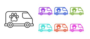 Siyah çizgi Veterinerlik Ambulansı simgesi beyaz arka planda izole edildi. Veteriner kliniği sembolü. Simgeleri renklendirin. Vektör.