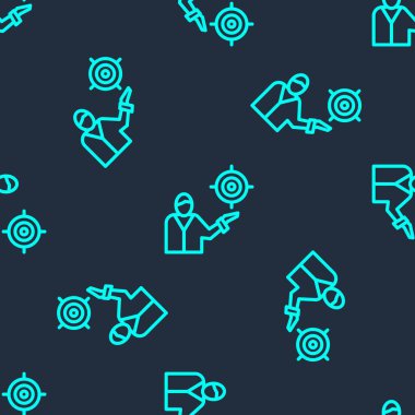 Yeşil çizgi pazarlama hedef strateji konsepti ikonu mavi arka planda izole edilmiş kusursuz desen. İnsanların imzasıyla nişan al. Vektör.