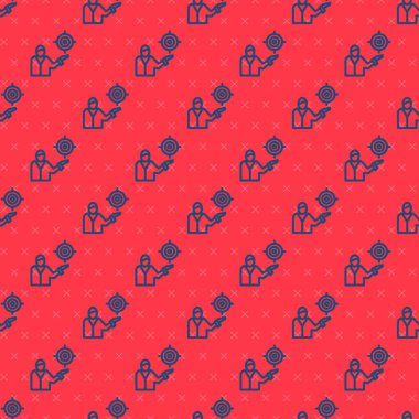 Mavi çizgi pazarlama hedef strateji konsepti simgesi kırmızı arka planda izole edilmiş kusursuz desen. İnsanların imzasıyla nişan al. Vektör.