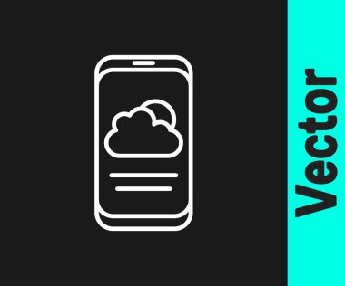 Beyaz çizgi hava tahmini simgesi siyah arkaplanda izole edildi. Vektör.