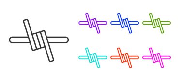 Siyah çizgi dikenli tel ikonu beyaz arkaplanda izole edildi. Simgeleri renklendirin. Vektör.