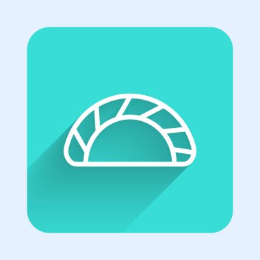 Beyaz çizgi ikonu uzun gölgeli izole edilmiş. Geleneksel Çin yemeği. Yeşil kare düğmesi. Vektör.