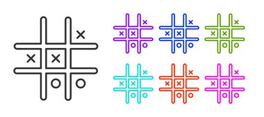 Siyah çizgi Tic tac parmak oyunu simgesi beyaz arkaplanda izole edildi. Simgeleri renklendirin. Vektör.