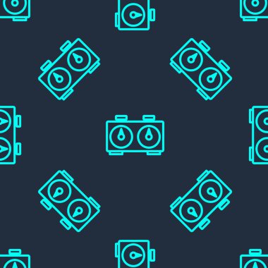 Yeşil Çizgi Zaman satranç saati simgesi mavi arkaplanda izole edilmiş kusursuz desen. Spor malzemeleri. Vektör.