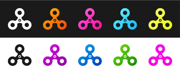 Állítsa Fidget Spinner Ikon Elszigetelt Fekete Fehér Háttérrel Stresszoldó Játék — Stock Vector