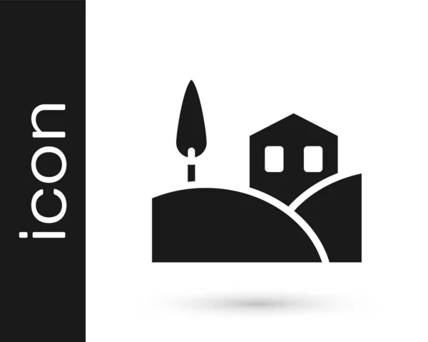 Icono Paisaje Black Village Aislado Sobre Fondo Blanco Vector — Vector de stock