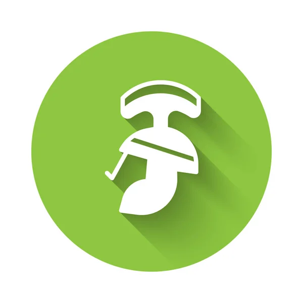 Weißes Römisches Helm Symbol Isoliert Mit Langem Schatten Grüner Kreis — Stockvektor