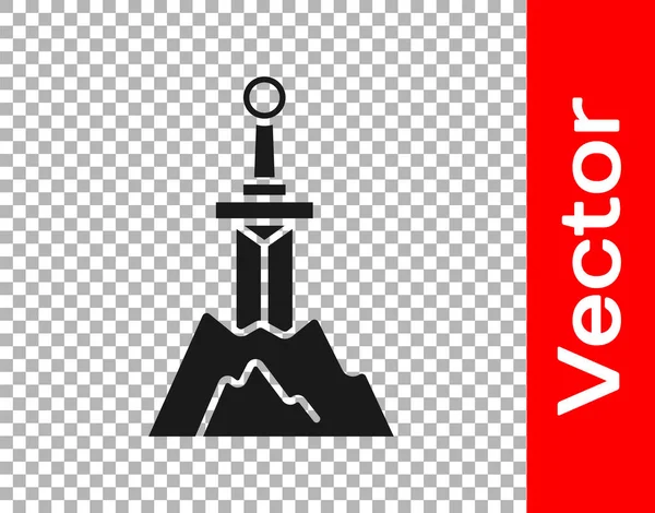 Schwarzes Schwert Steinsymbol Isoliert Auf Transparentem Hintergrund Excalibur Das Schwert — Stockvektor