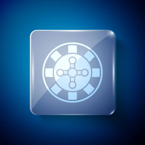 White Casino Roulette Wheel Icon Isolated Blue Background Квадратные Стекла — стоковый вектор