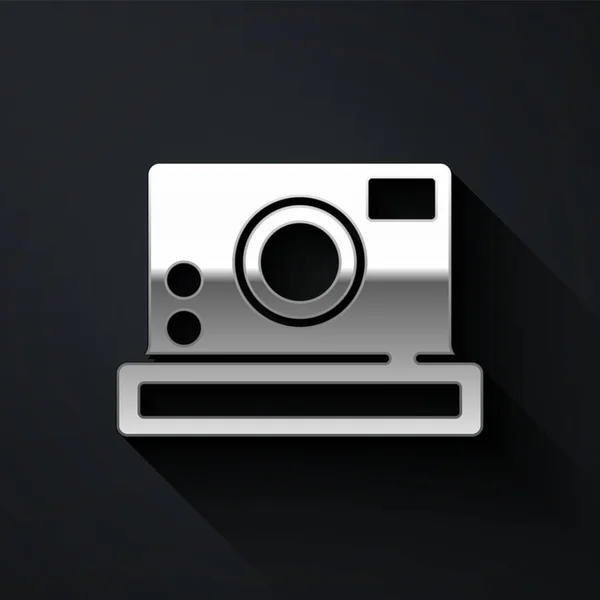 Иконка Фотоаппарата Выделена Чёрном Фоне Значок Фотокамеры Длинный Стиль Тени — стоковый вектор