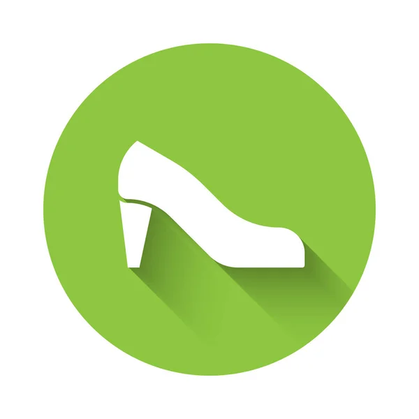 White Woman Shoe High Heel Icon Isolated Long Shadow Green — Stock Vector