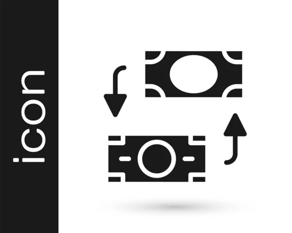 Icône Échange Argent Noir Isolé Sur Fond Blanc Symbole Transfert — Image vectorielle